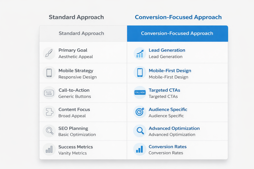 website planning comparison matrix