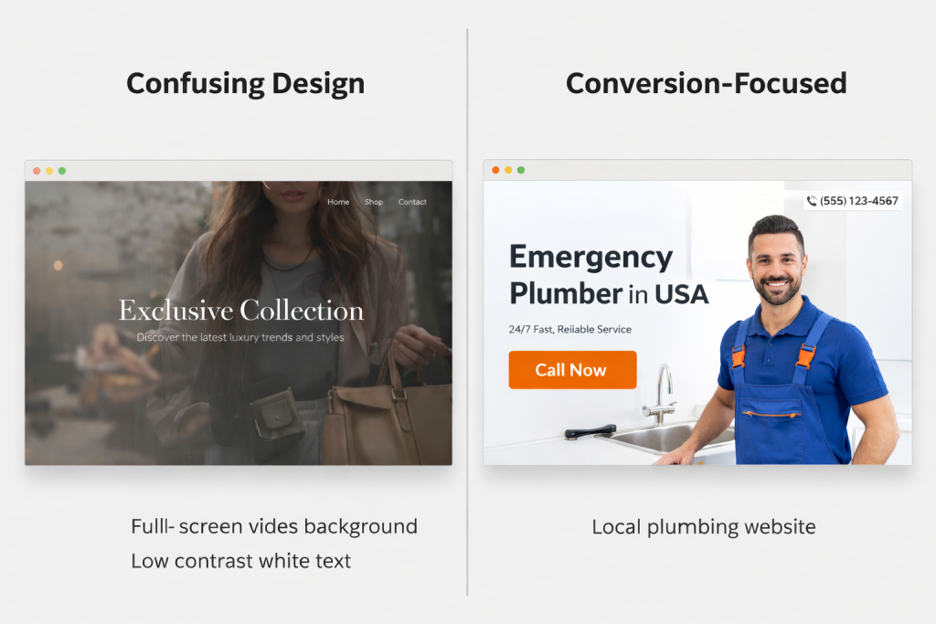 conversion focused web design vs cluttered design